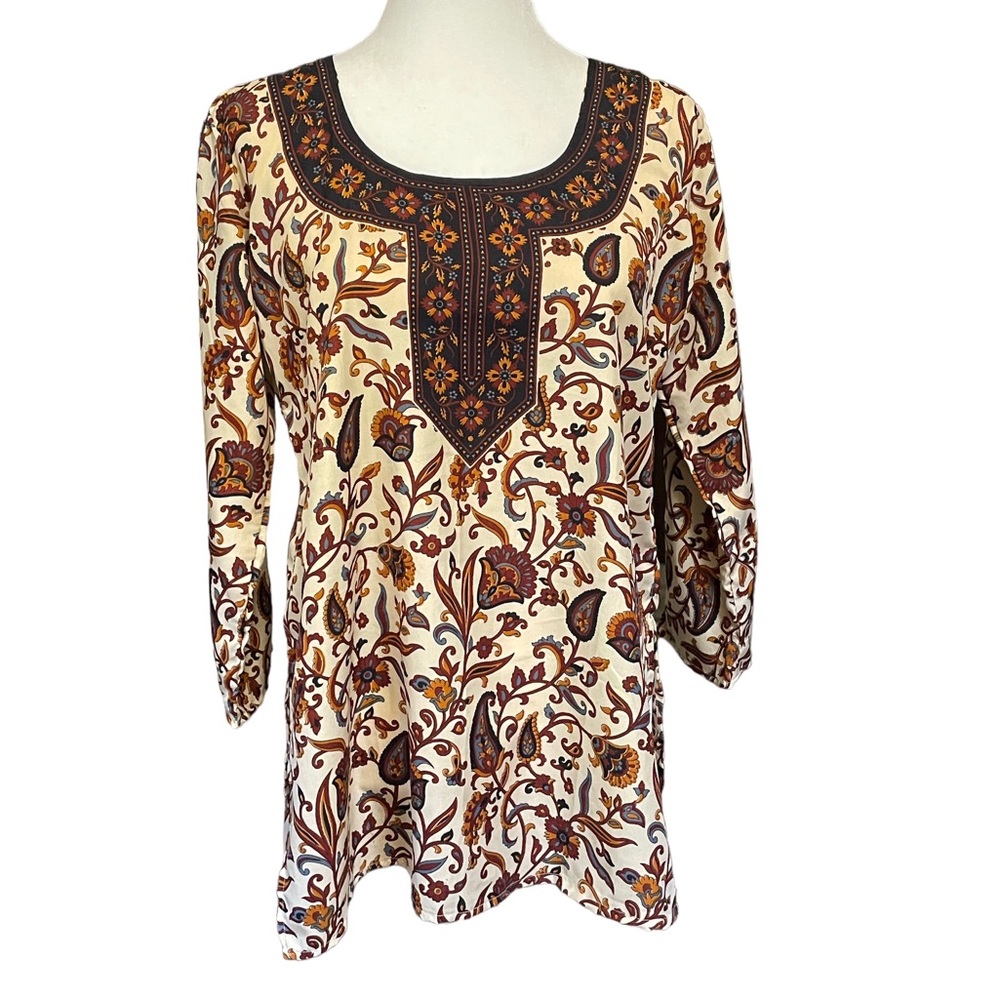 Libas Designs Floral Boho Tunic Blouse, Long Sleeves